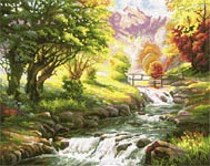 Бесплатная схема для вышивания крестиком Осенью у ручья